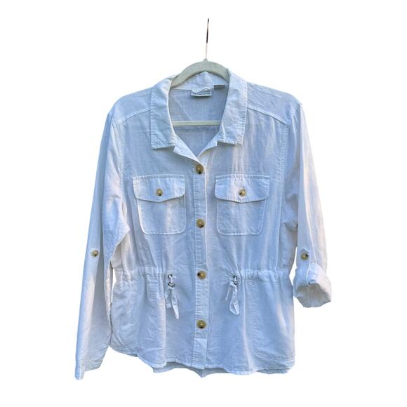 Liz Claiborn LINEN/COTTON white safari jacket/ top size Mediumn - Picture 2 of 5